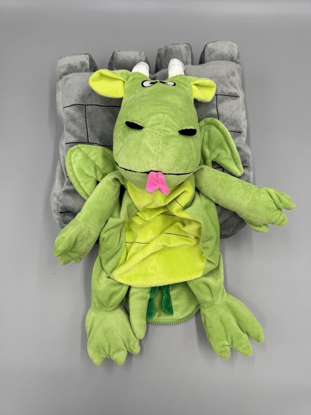 Happy Nappers Green Dragon & Castle Children's Stuffed Animal Reversible Pillow